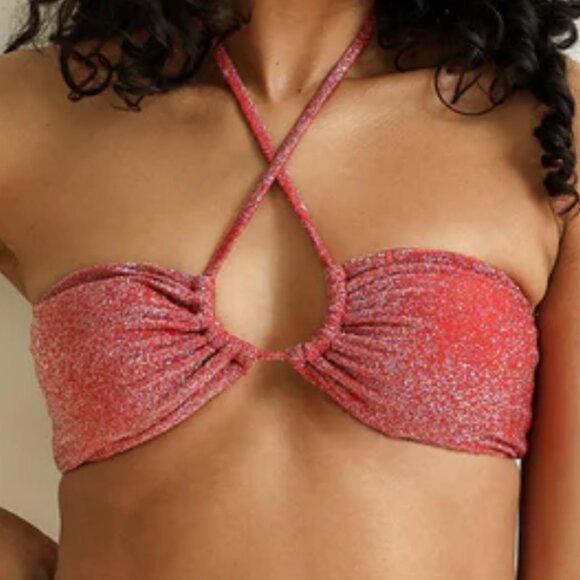 dippin' daisy's Amalfi String Tie Bandeau Bikini Top in Flame, Size 2X - Picture 5 of 7